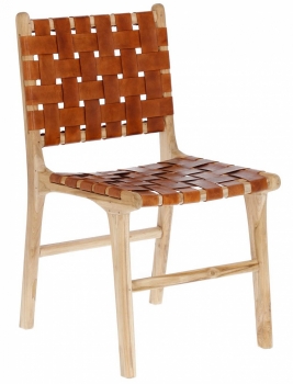 Стул из тика и кожи Calixta 59X46X86 CM
