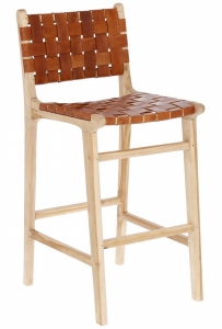 Барный стул из тика и кожи Calixta 47X62X110 CM