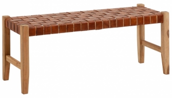 Скамейка из тика и кожи Calixta 120X47X47 CM