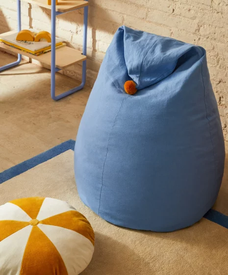 Голубой хлопковый пуф Olvi с горчичной кисточкой 60X60X100 CM 2