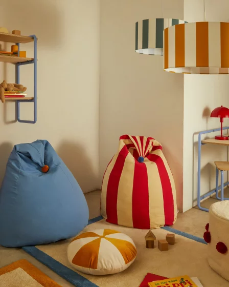 Голубой хлопковый пуф Olvi с горчичной кисточкой 60X60X100 CM 3