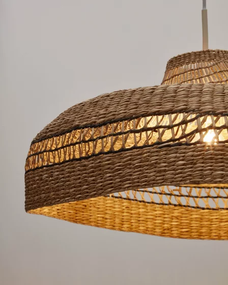 Потолочный абажур Rupia из натурального волокна с отделкой в натуральном и чёрном цвете 55 CM 4