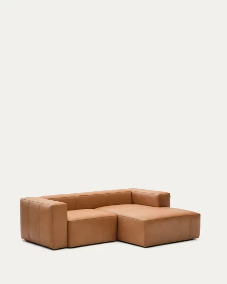 Диван 2-местный из коричневой кожи с правым шезлонгом Blok 240X174X69 CM 2