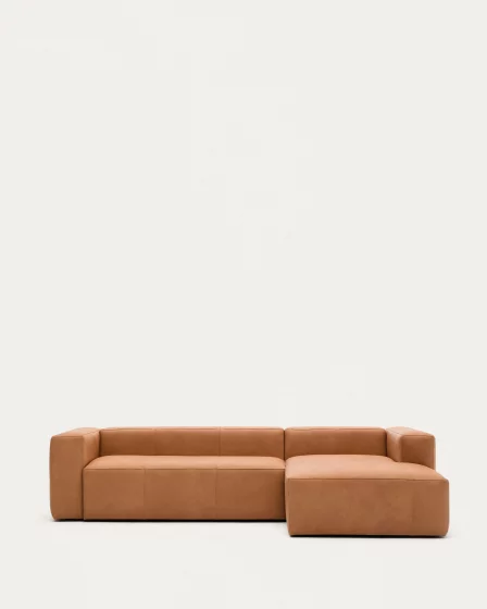 Трёхместный диван Blok из коричневой кожи, правый шезлонг 300X174X69 CM 1