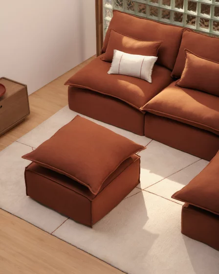 Пуф Anarela из терракотового льна со съемным чехлом и подушкой 80X80X51 CM 2