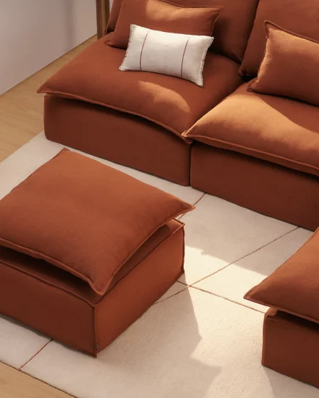 Пуф Anarela из терракотового льна со съемным чехлом и подушкой 80X80X51 CM 3