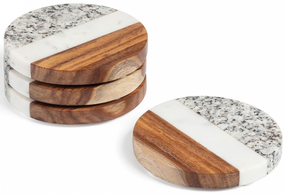 Подставки под бокалы из мрамора и массива манго Cataleg Ø10 CM 1