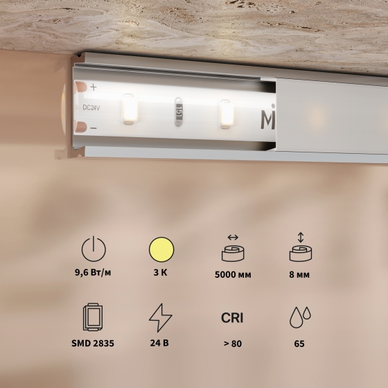 Светодиодная лента Базовая 3000K 5м белая 2