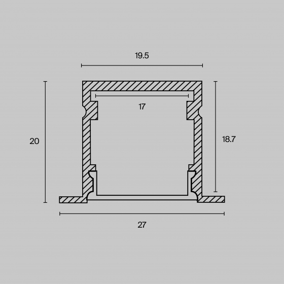 Профиль встраиваемый с накладным фланцем Серебро 27x20 2