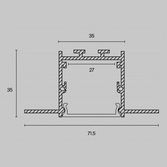 Профиль встраиваемый скрытого монтажа 71x35 серебро 2