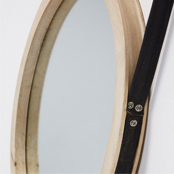 Круглое зеркало на ремне в раме из манго Gyda Ø40 CM 2