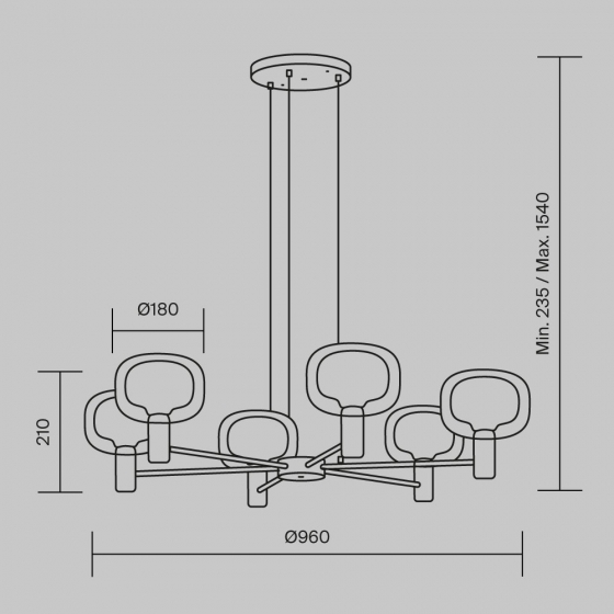 Подвесной светильник Vision золото, стекло, 6 плафонов 11