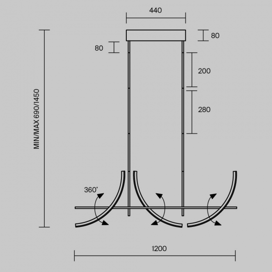 Подвесной светильник Wabi черный, 120 см 6