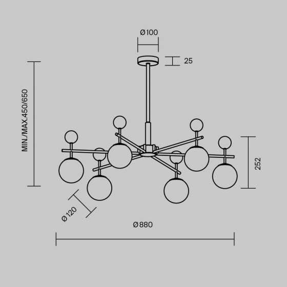 Подвесной светильник Museo латунь, 7 плафонов 6