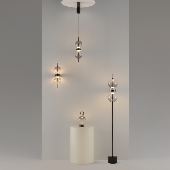 Напольный светильник Double Moon черный, дымчатый абажур 5