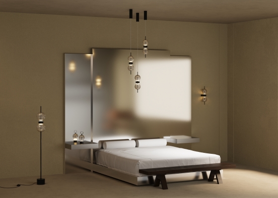 Напольный светильник Double Moon черный, дымчатый абажур 15