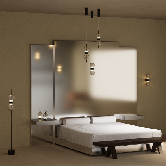 Аккумуляторный светильник Double Moon черный, дымчатый абажур 12