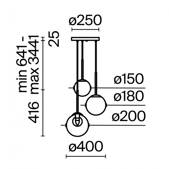 Подвесной светильник Basic form золотой, 400 мм, 3 плафона 3