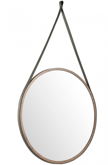 Круглое зеркало на ремне в раме из ореха Ø75 CM 2