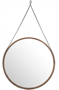 Круглое зеркало на ремне в раме из ореха Ø75 CM