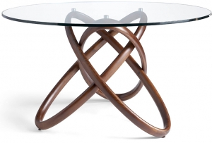 Стеклянный круглый стол 150X150X75 CM на каркасе из ореха