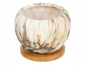Кашпо Marble керамика с деревянной подставкой