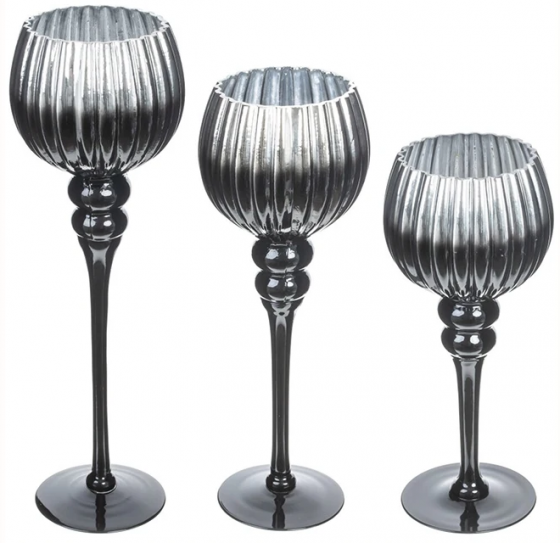 Набор из трёх подсвечников Smoke 11X11X42 / 11X11X38 / 11X11X34 CM 1