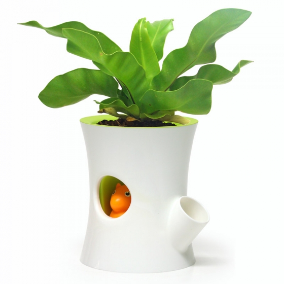 Горшок самополивающийся log&squirrel белый/зеленый 3