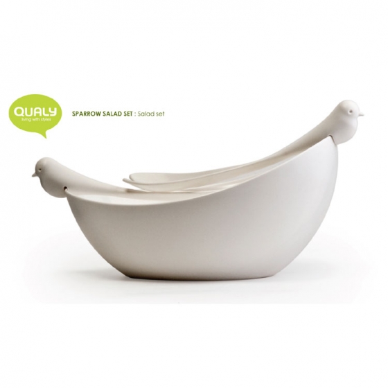 Салатница с ложками sparrow белая 6