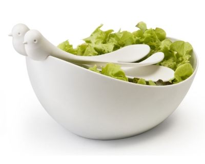 Салатница с ложками sparrow белая 2