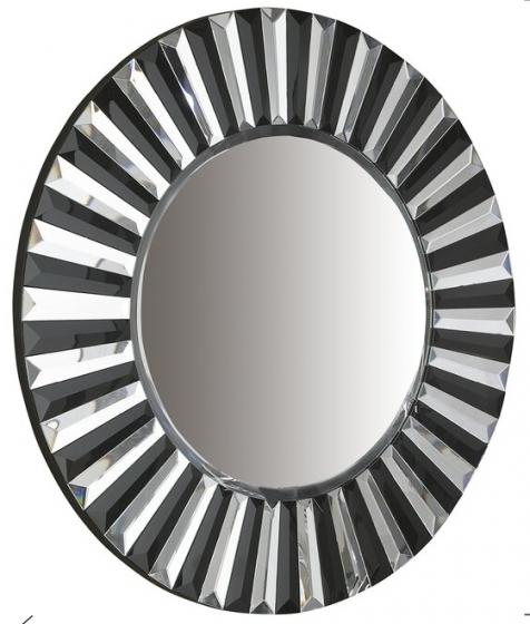 Зеркало в раме из зеркал и чёрного стекла Alberta Ø80 CM 1