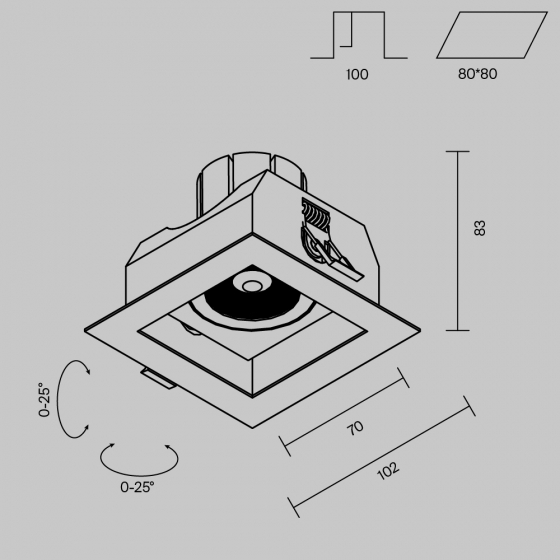 Встраиваемый светильник Metal Modern черный квадратный 9