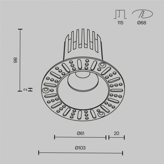 Встраиваемый светильник Dip черный круглый 7