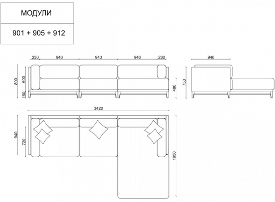Угловой модульный диван Case 342X195X80 CM 9