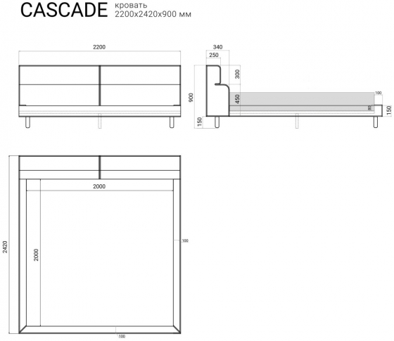 Кровать Cascade 242X220X90 CM 5