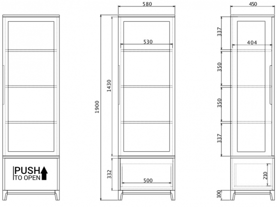 Узкая витрина Case 58X45X190 CM 10