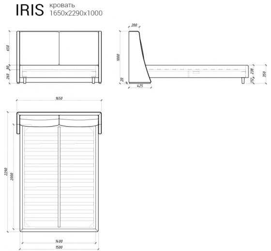 Кровать Iris 229X165X100 CM 5