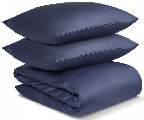Комплект постельного белья полутораспальный из сатина Essential тёмно-синего цвета 1