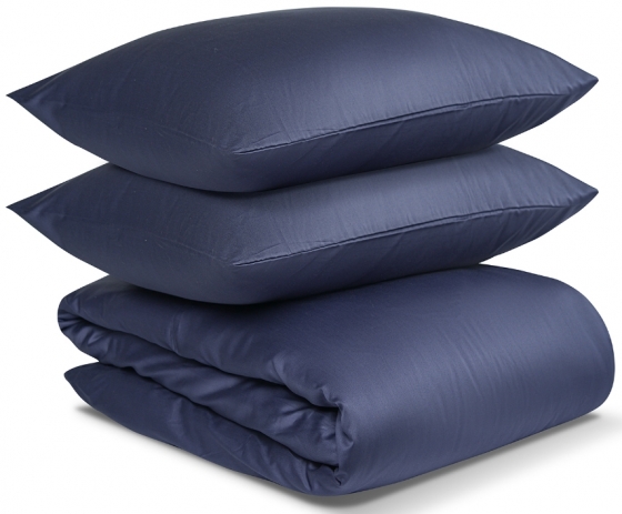 Комплект постельного белья двуспальный из сатина Essential тёмно-синего цвета  1