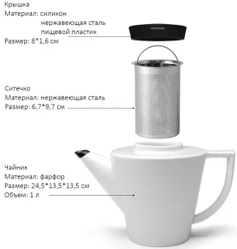 Чайник заварочный с ситечком Infusion™ Porcelain 1 L