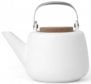 Фарфоровый чайник с крышкой из пробки Nicola 1200 ml белого цвета