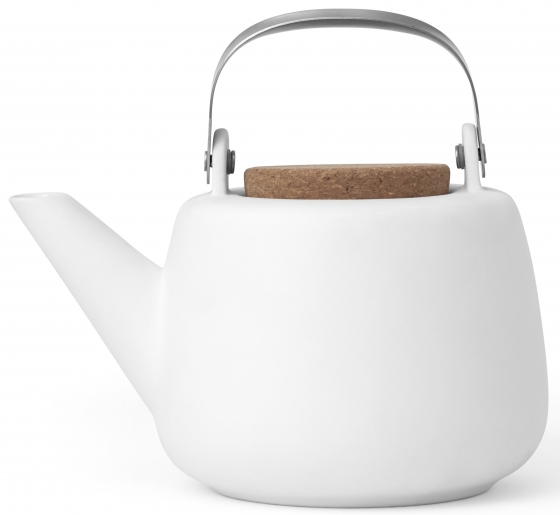 Фарфоровый чайник с крышкой из пробки Nicola 1200 ml белого цвета 1