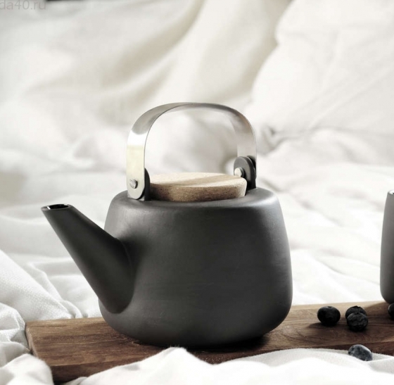 Фарфоровый чайник с крышкой из пробки Nicola 1200 ml графитового цвета 2