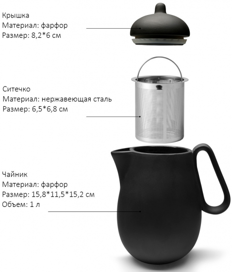 Чайник заварочный с ситечком Nina 1 L 2