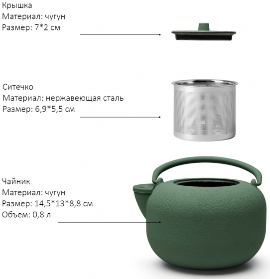 Чайник заварочный чугунный Saga 800 ml 3
