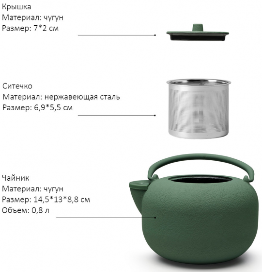 Чайник заварочный чугунный Saga 800 ml 2