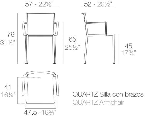 Пластиковый стул с подлокотниками Quartz 57X52X79 CM 3