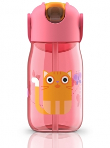 Бутылочка детская с силиконовой соломинкой 415 ml розовая