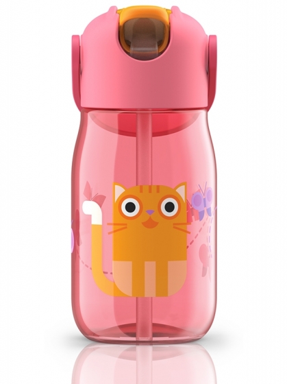 Бутылочка детская с силиконовой соломинкой 415 ml розовая 1