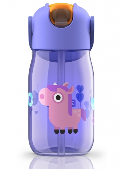 Бутылочка детская с силиконовой соломкой 415 ml фиолетовая 1